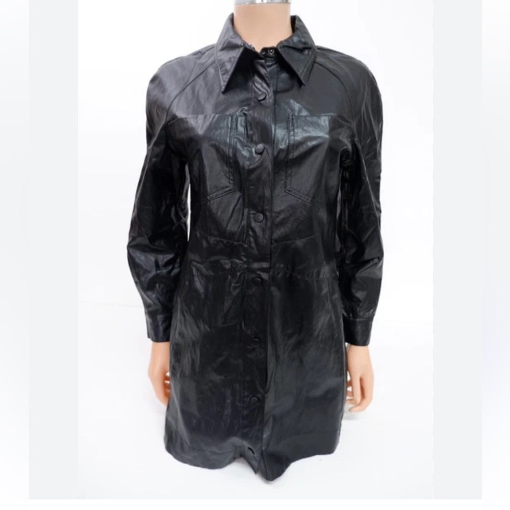 black faux leather button down dress